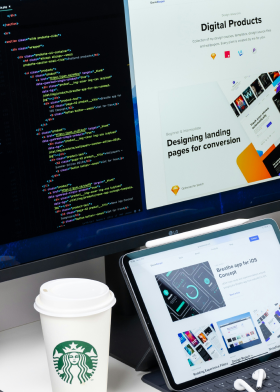A desktop showing coding in progress